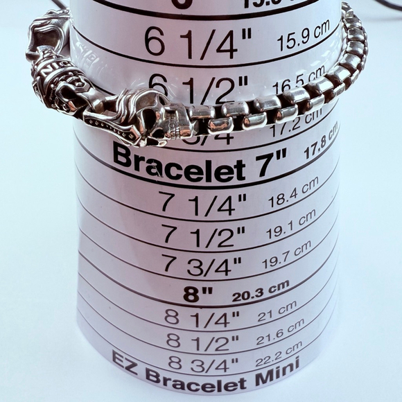 NightRider Royal Mortem Skull Sterling Silver Chrome 925 Hearts Bracelet - Picture 8 of 11